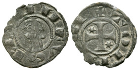 ALFONSO I DE ARAGÓN (1109-1126). Dinero (Ve. 0,63g/16mm). Toledo (FAB-23). Anv: Cabeza a izquierda, alrededor leyenda: ANFVS REX. Rev: Cruz patada con...