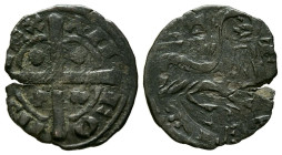 ALFONSO IX (1188-1230). Dinero. (Ve. 0,83g/15mm). León. (FAB-121.1). Anv: Cruz floreada y veneras en los cuarteles, alrededor leyenda: ANFONS REX. Rev...