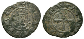 SANCHO IV (1284-1295). Cornado.(Ae. 0,57g/16mm). Burgos. (¿FAB-308.1?). Anv: Busto coronado de Sancho IV a izquierda, alrededor leyenda: SANCII REX. R...