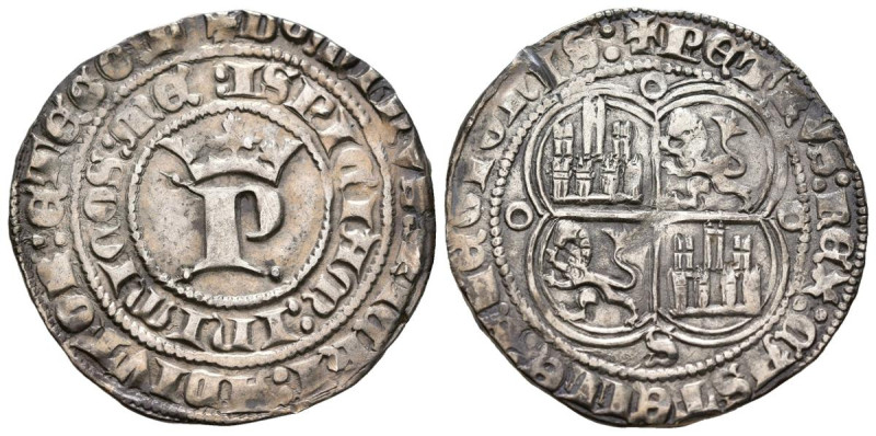 PEDRO I (1350-1368). Real. (Ar. 3,42g/27mm). Sevilla. (FAB-380). Anv: P coronada...