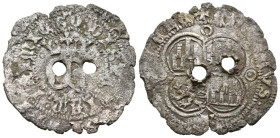 ENRIQUE II (1368-1379). Real de Vellón. (Ve. 2,45g/26mm). Cuenca. (FAB-418). Anv: Monograma coronado EN, alrededor leyenda: DOMINVS MICHI ADIVTOR ET E...
