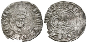 ENRIQUE II (1368-1379). 1/2 Real de Vellón. (Ve. 1,30g/20mm). Sevilla. (FAB-447). Anv: Busto coronado de frente de Enrique II dentro de gráfila de pun...