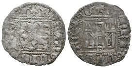 ENRIQUE II (1368-1379). Noven (Ve. 0,77g/18mm). Burgos. (FAB-494). Anv: Castillo, debajo marca de ceca B, todo dentro de gráfila cuadrada. ENRICVS REX...
