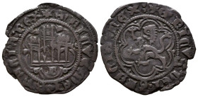 ENRIQUE III (1390-1406). Blanca. (Ve. 1,81g/23mm). Burgos. (FAB-597). Anv: Castillo, debajo B, todo dentro de orla lobulada con puntos en los ángulos,...