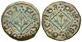 FELIPE II. Pugesa. (Ae. 4,83g/20mm). Lérida. (FAB-1461). Anv: Tripe lirio, alrededor leyenda: PUGE SADE LE UDA. Rev: Tripe lirio, alrededor leyenda: P...