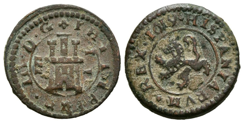 FELIPE III (1598-1621). 2 Maravedís. (Ae. 1,70g/16mm). 1619. Segovia. (Cal-2019-...