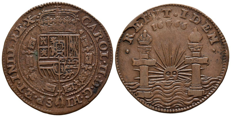 CARLOS II (1665-1700). Jetón. (Ae. 6,08g/31mm). 1666. Antwerpen. (Dugn 4231). MB...