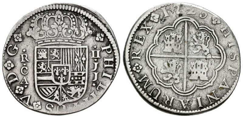 FELIPE V (1700-1746). 2 Reales. (Ar. 4,73g/26mm). 1725. Cuenca JJ. (Cal-2019-673...