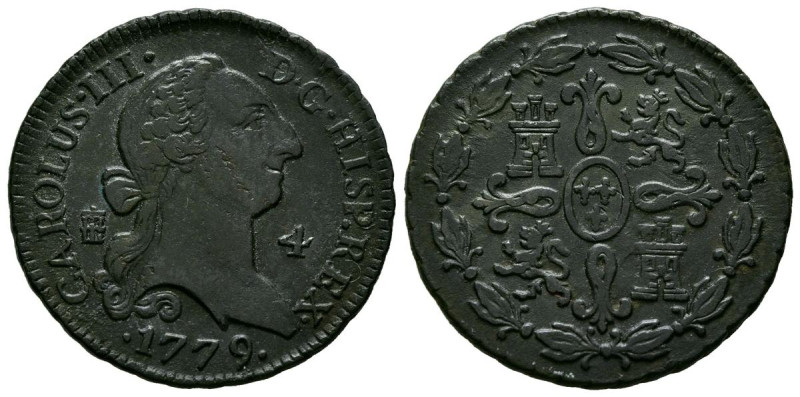 CARLOS III (1759-1788). 4 Maravedís. (Ae. 5,41g/25mm). 1779. Segovia. (Cal-2019-...