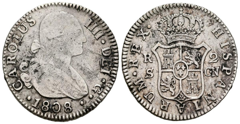 CARLOS IV (1788-1808). 2 Reales. (Ar. 5,74g/26mm). 1808. Sevilla CN. (Cal-2019-7...