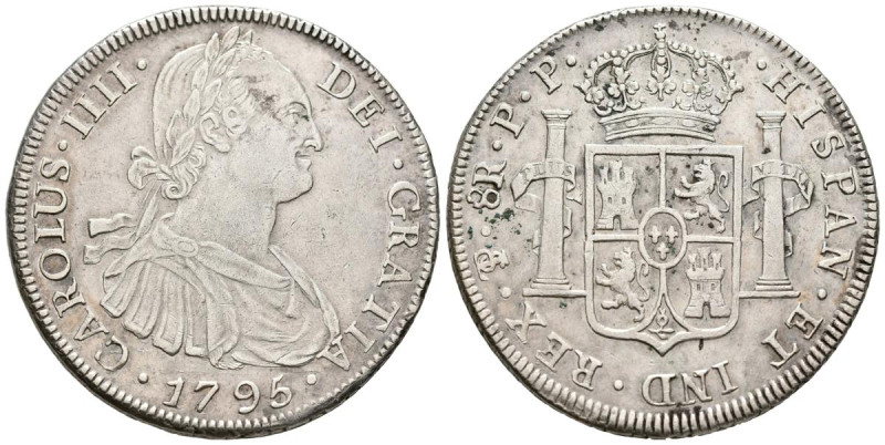 CARLOS IV (1788-1808). 8 Reales. (Ar. 26,98g/40mm). 1795. Potosí PP. (Cal-2019-9...