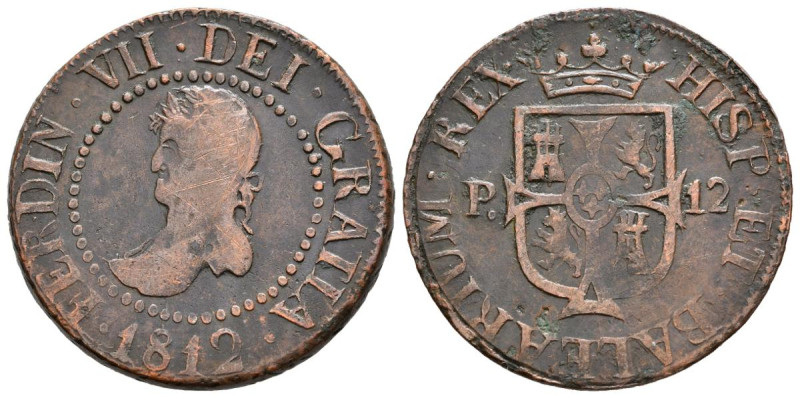 FERNANDO VII (1808-1833). 12 Diners. (Ae. 5,86g/26mm). 1812. Mallorca. (Cal-2019...