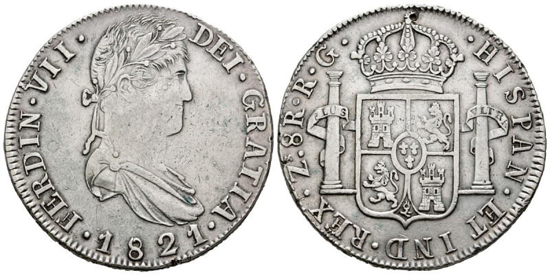 FERNANDO VII (1808-1833). 8 Reales. (Ar. 26,98g/39mm). 1821. Zacatecas RG. (Cal-...