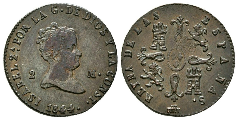 ISABEL II (1833-1868). 2 Maravedís. (Ae. 2,24g/19mm). 1844. Segovia. (Cal-2019-5...