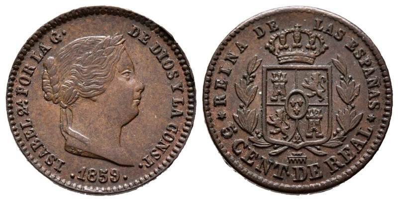 ISABEL II (1833-1868). 5 Céntimos de Real (Ae. 1,71g /17mm). 1859. Segovia. (Cal...