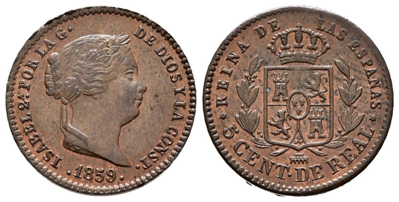 ISABEL II (1833-1868). 5 Céntimos de Real. (Ae. 1,99g/17mm). 1859. Segovia. (Cal...