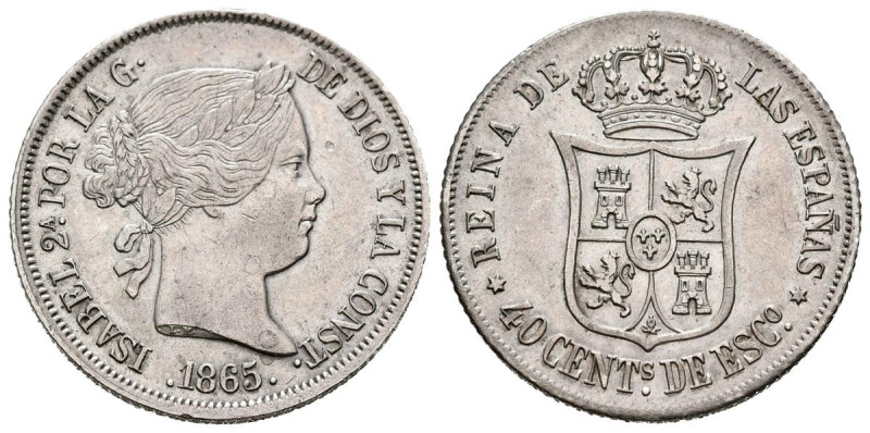 ISABEL II (1833-1868). 40 Céntimos de Escudo. (Ar. 5,19g/23mm). 1865. Madrid. (C...