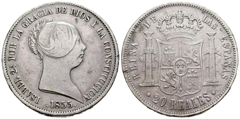 ISABEL II (1833-1868). 20 Reales. (Ar. 25,93g/37mm). 1855. Sevilla. (Cal-2019-63...