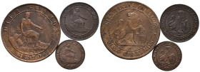 GOBIERNO PROVISIONAL (1868-1871). Interesante conjunto de 3 piezas de 1, 2 y 10 Cémtimos acuñados en 1870. Barcelona OM. Alto nivel de conservación ge...