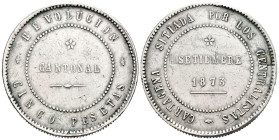 REVOLUCIÓN CANTONAL (1873-1874). 5 Pesetas. (Ar. 28,42g/37mm). 1873. Cartagena. (Cal-2019-7). 80 perlas en anverso y 85 en reverso coincidente. MBC.
