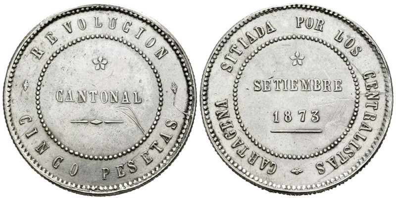 REVOLUCIÓN CANTONAL (1873-1874). 5 Pesetas. (Ar. 28,19g/37mm). 1873. Cartagena. ...