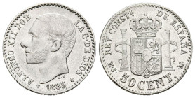 ALFONSO XII (1874-1885). 50 Céntimos. (Ar. 2,50/18mm). 1885 *8-6. Madrid MSM. Acuñación póstuma. (Cal-2019-14). EBC-. Brillo original.