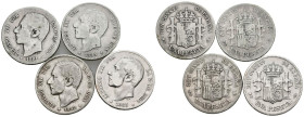 ALFONSO XII (1874-1885). Interesante conjunto formado por 4 monedas de 1 Peseta acuñadas entre 1881 y 1885. Ninguna pieza repetida. Diferentes estados...