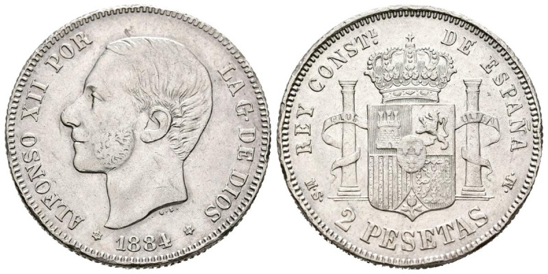 ALFONSO XII (1874-1885). 2 Pesetas (Ar. 9,96g /27mm). 1884 *18-84. Madrid MSM. (...