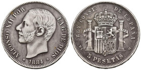 ALFONSO XII (1874-1885). 5 Pesetas. (Ar. 24,86g/37mm). 1884 *18-84. Madrid MSM. (Cal-2019-57). MBC+.