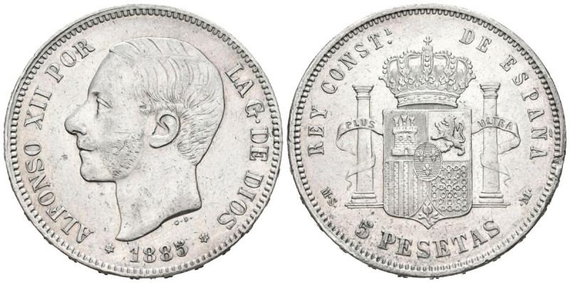 ALFONSO XII (1874-1885). 5 Pesetas. (Ar. 24,93g /37mm). 1885 *18-87. Madrid MSM....