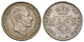 ALFONSO XII (1874-1885). 10 Centavos (Ar. 2,60g/18mm). 1885. Manila. (Cal-2019-102). MBC+. Precioso tono.