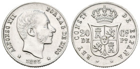 ALFONSO XII (1874-1885). 20 Centavos. (Ar. 5,17g/23mm). 1885. Manila. (Cal-2019-111). EBC. Abrillantada.