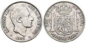 ALFONSO XII (1874-1885). 50 centavos. (Ar. 12,57g/30mm). 1882/1. Manila. (Cal-2019-117). MBC.