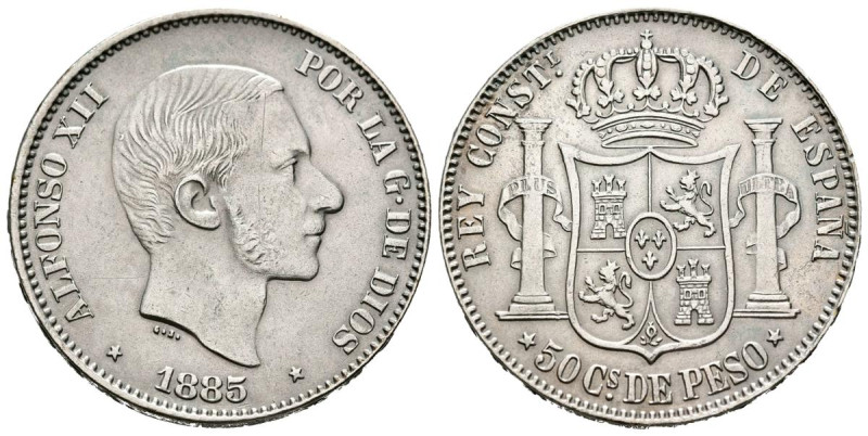 ALFONSO XII. (1874-1885). 50 Centavos (Ar. 12,67g/30mm). 1885. Manila. (Cal-2019...