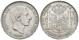 ALFONSO XII. (1874-1885). 50 Centavos (Ar. 12,67g/30mm). 1885. Manila. (Cal-2019-124). MBC+.