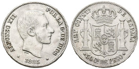 ALFONSO XII (1874-1885). 50 Centavos (Ar. 12,84g/30mm). 1885. Manila. (Cal-2019-124). MBC+/EBC-.