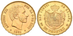 ALFONSO XII (1874-1885). 25 pesetas. (Au. 8,05g/24mm). 1881 *18-81. Madrid MSM. (Cal-2019-82). EBC+. Leves marquitas.