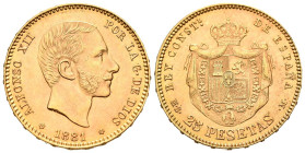 ALFONSO XII (1874-1885). 25 pesetas. (Au. 8,07g/24mm). 1881 *18-81. Madrid MSM. (Cal-2019-82). EBC+. Leves marquitas.