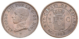ALFONSO XIII (1885-1931). 1 Céntimo. (Ae. 0,98g/15mm). 1912 *2. Madrid SLV. (Cal-2019-4). EBC+.