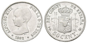 ALFONSO XIII (1885-1931). 50 Céntimos (Ar. 2,46g/18mm). 1892/82 *92. Madrid PGM. (Cal-2019-28).  EBC-. Insignificantes rayitas.