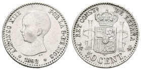 ALFONSO XIII (1885-1931). 50 Céntimos (Ar. 2,52g/18mm). 1892/89 *92. Madrid PGM. (Cal-2019-34). EBC-. Escasa.