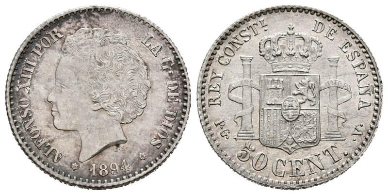 ALFONSO XIII (1885-1931). 50 Céntimos. (Ar. 2,48g/18mm). 1894 *9-4. Madrid PGV. ...