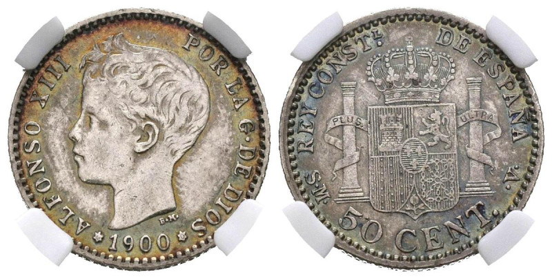 ALFONSO XIII (1885-1931). 50 Céntimos. (Ar. 2,50g/18mm)*. 1900 *0-0. Madrid SMV....