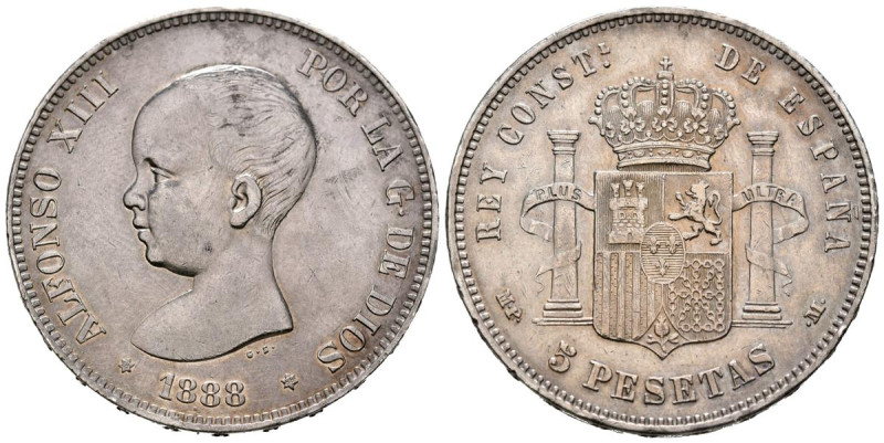 ALFONSO XIII (1885-1931). 5 Pesetas. (Ar. 24,81g/37mm). 1888 *18-88. Madrid MPM....