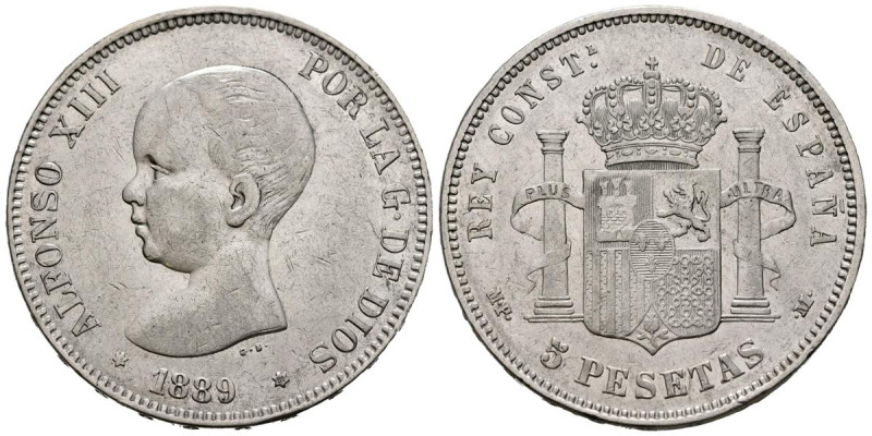 ALFONSO XIII (1885-1931). 5 Pesetas. (Ar. 24,80g/37mm). 1889 *18-89. Madrid MPM....