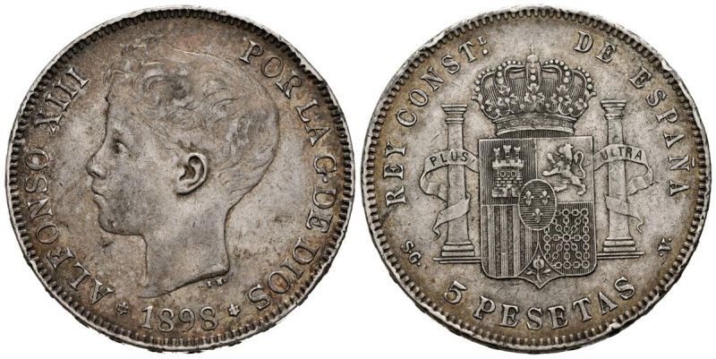 ALFONSO XIII (1885-1931). 5 Pesetas. (Ar. 24,74g/37mm). 1898 *18-98. Madrid SGV....