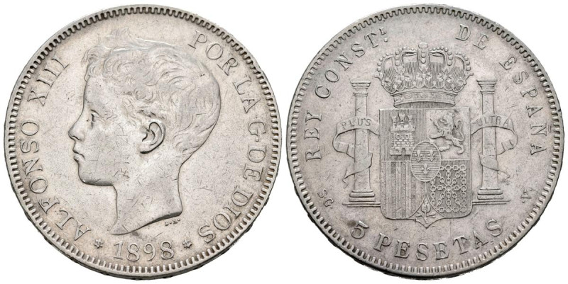 ALFONSO XIII (1885-1931). 5 Pesetas. (Ar. 24,81g/37mm). 1898 *18-98. Madrid SGV....