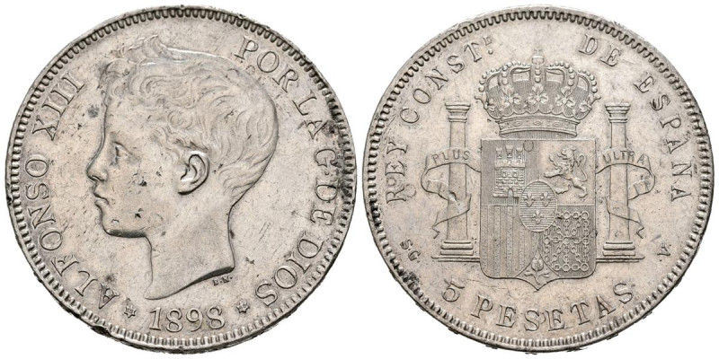 ALFONSO XIII (1885-1931). 5 Pesetas (Ar. 24.79g/37mm). 1898. *18-98. Madrid. SGV...