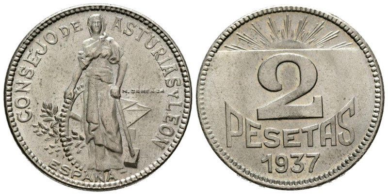 CONSEJO DE ASTURIAS Y LEÓN (1936-1939). 2 Pesetas (Cu-Ni. 8,04g/27mm). 1937. (Ca...