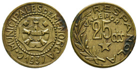 MENORCA. 25 Céntimos. (CuNi. 2,02g/17mm). 1937. (Cal-2019-22). EBC-.